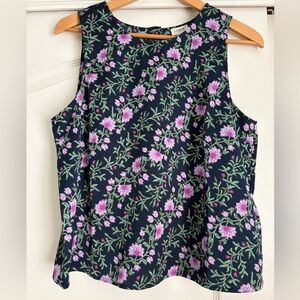 J.Crew Floral Sleeveless Blouse Medium Navy Pink Lightweight Spring Summer Top